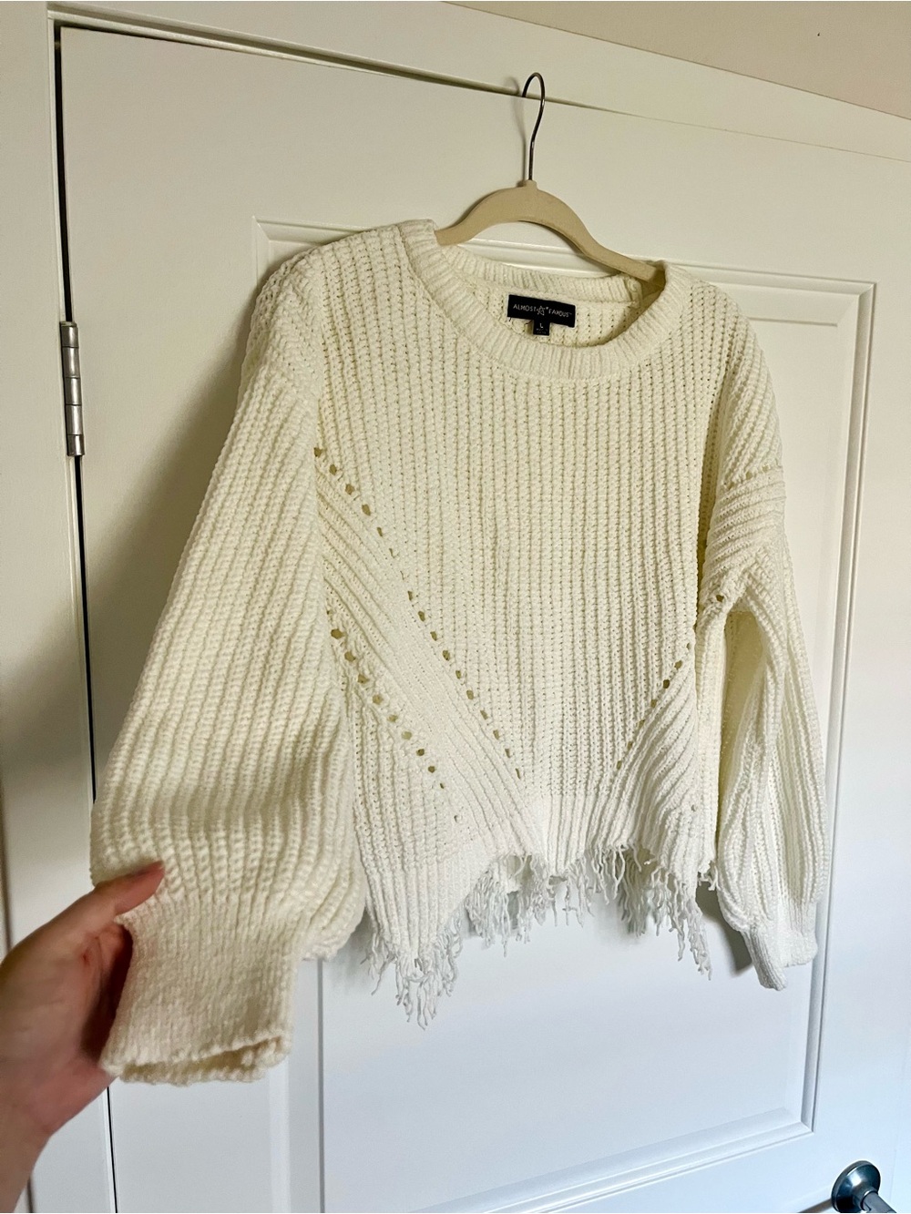 Ivory Knit Sweater with Fringe